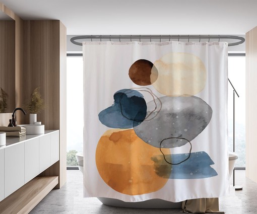 Nordic Style Minimalism Color Block Shower Curtain, Abstract Art for Bathroom in Waterproof Washable Curtain - Image 2