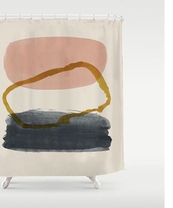 Nordic Style Minimalism Shower Curtain, Japanese Zen Style Partitian Curtains with Abstract Dusty Pink and Gold