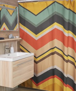 Nostalgic 70's Zigzag Chevron Shower Curtain, Groovy Bathroom Accessories with a Touch of Boho