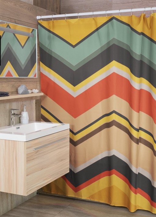 Nostalgic 70's Zigzag Chevron Shower Curtain, Groovy Bathroom Accessories with a Touch of Boho
