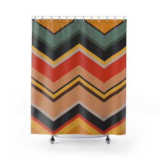 Nostalgic 70's Zigzag Chevron Shower Curtain, Groovy Bathroom Accessories with a Touch of Boho - Image 2