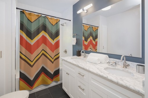 Nostalgic 70's Zigzag Chevron Shower Curtain, Groovy Bathroom Accessories with a Touch of Boho - Image 3