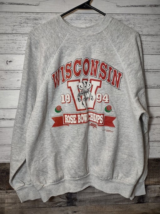 Nostalgic NCAA Football Gear: Wisconsin Badgers Vintage 1994 Rosebowl Sweatshirt in Red