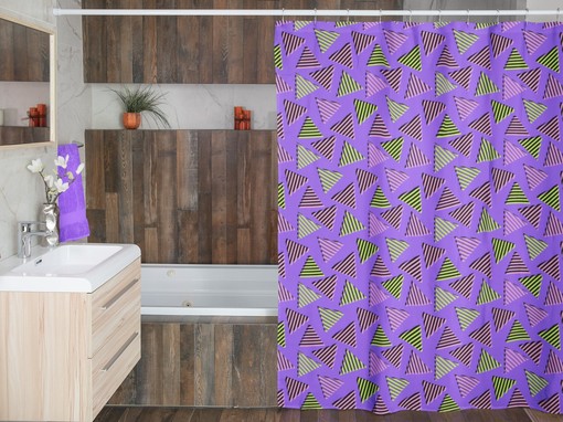Nostalgic Retro 90's Geometric Shower Curtain Set with Unique Gift Idea
