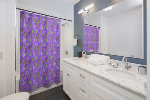 Nostalgic Retro 90's Geometric Shower Curtain Set with Unique Gift Idea - Image 3