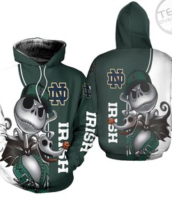 Notre Dame Fighting Irish All Over Print 3D Unisex Hoodie with Jack Skellington and Zero Custom