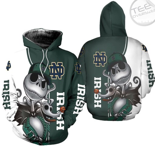 Notre Dame Fighting Irish All Over Print 3D Unisex Hoodie with Jack Skellington and Zero Custom
