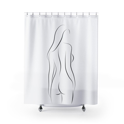 Nude Line Art Woman Shower Curtain with Black and White Body Outline Drawing - Image 2