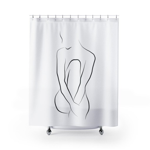 Nude Woman Shower Curtain | Designer Bathroom Decor for Women | Alluring Black and White | Unique Shower Curtains - Image 2