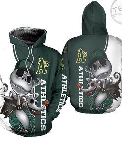 Oakland Athletics All Over Print 3D Hoodie with Jack Skellington and Zero Unisex Design