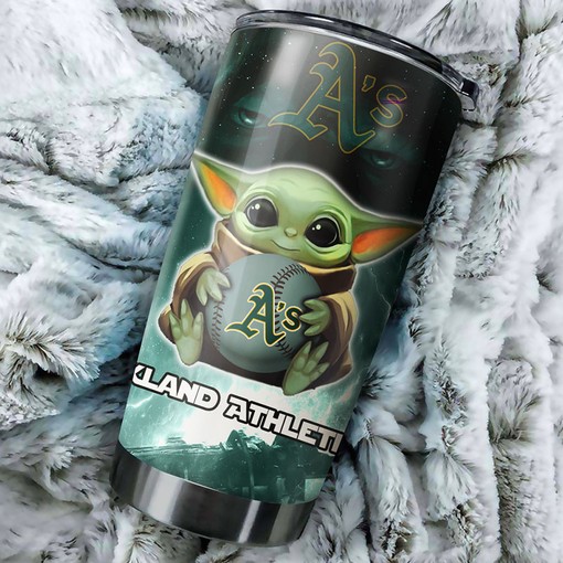 Oakland Athletics MLB Tumbler with Baby Yoda Personalization and Custom MLB Logo
