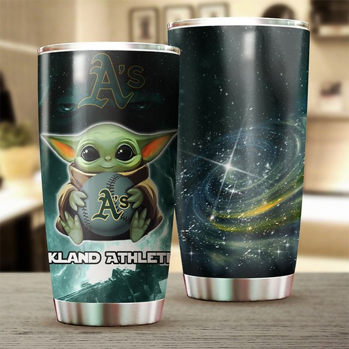 Oakland Athletics MLB Tumbler with Baby Yoda Personalization and Custom MLB Logo - Image 2