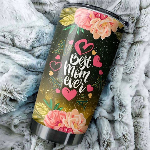 Oakland Athletics MLB Tumbler with Cool Flower and MLB Logo - Best Gift for A's-loving Moms