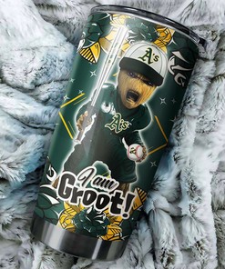 Oakland Athletics MLB Tumbler with Marvel's "I Am Groot" Personalization and Custom MLB Logo