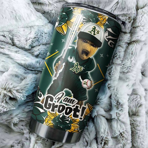Oakland Athletics MLB Tumbler with Marvel's "I Am Groot" Personalization and Custom MLB Logo