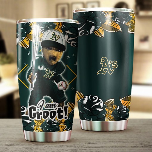 Oakland Athletics MLB Tumbler with Marvel's "I Am Groot" Personalization and Custom MLB Logo - Image 2