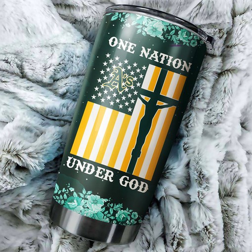 Oakland Athletics One Nation Under God Design MLB Tumbler - Baseball Tumbler
