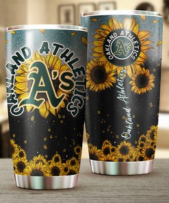 Oakland Athletics Sunflower Design Personalized Tumbler - Sports Tumbler 20oz