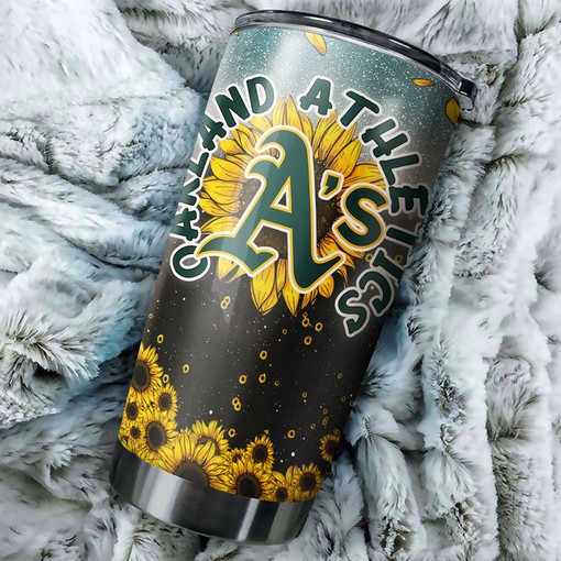 Oakland Athletics Sunflower Design Personalized Tumbler - Sports Tumbler 20oz - Image 2