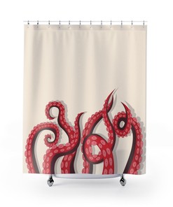 Occult Cthulhu Octopus Monster Tentacle Print Shower Curtain for Gothic Bathroom Decor