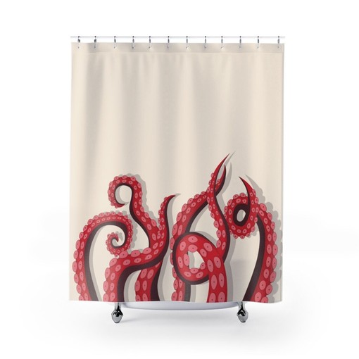 Occult Cthulhu Octopus Monster Tentacle Print Shower Curtain for Gothic Bathroom Decor