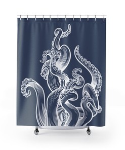 Occult Cthulhu Octopus Tentacle Monster Print Shower Curtain for Dark Bathroom Decor