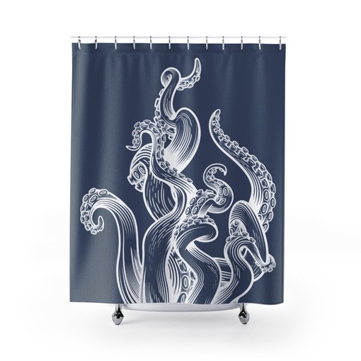 Occult Cthulhu Octopus Tentacle Monster Print Shower Curtain for Dark Bathroom Decor