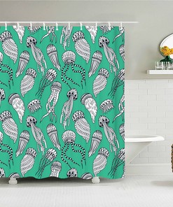 Ocean Jellyfish Shower Curtain | Underwater Creature Coral | Coastal Bathroom Decor