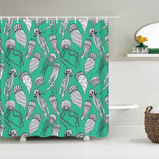 Ocean Jellyfish Shower Curtain | Underwater Creature Coral | Coastal Bathroom Decor