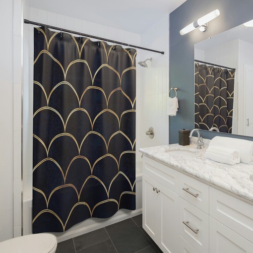 Ocean Theme Mermaid Fish Scale Blue Shower Curtain for Coastal Bathroom | coastal shower curtains