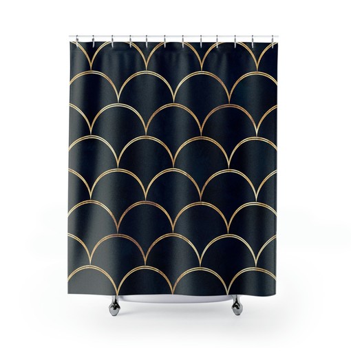 Ocean Theme Mermaid Fish Scale Blue Shower Curtain for Coastal Bathroom | coastal shower curtains - Image 2