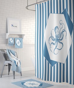 Oceanic Blue Octopus Shower Curtain Set - Add a Touch of the Sea to Your Bathroom