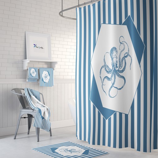 Oceanic Blue Octopus Shower Curtain Set - Add a Touch of the Sea to Your Bathroom