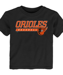 Official MLB Apparel: Baltimore Orioles Toddler Black Take The Lead T-Shirt with Team Logo