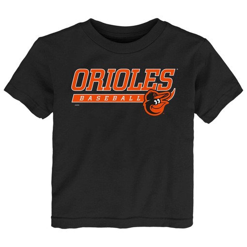 Official MLB Apparel: Baltimore Orioles Toddler Black Take The Lead T-Shirt with Team Logo