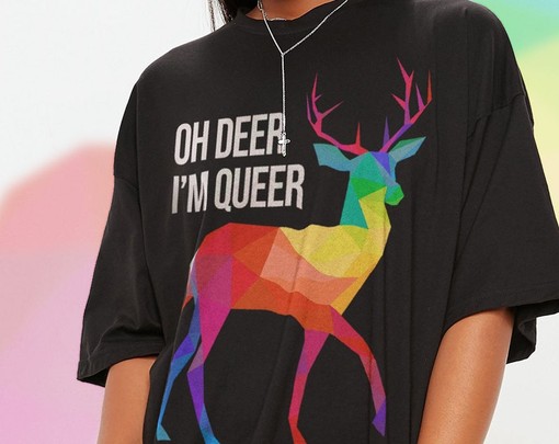 Oh Deer I'm Queer Shirt - Minimalist Movie Shirts for Men with LGBTQ+ and Human Rights - Image 2