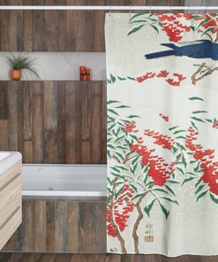 Ohara Koson Blue Birds Shower Curtain | Eco-Friendly and Waterproof Vintage Bathroom Shower Curtains