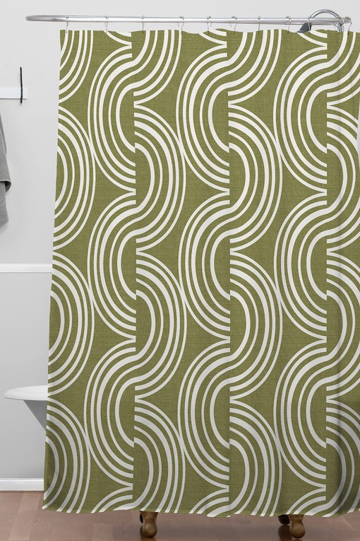 Olive Green Geometric Print Shower Curtain, Unique Fabric Bath Curtain, Bathroom Decor - Image 3