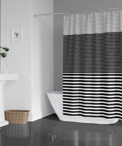Ombre Colorblock Design Black and White Striped Shower Curtain for Modern Bathroom Decor