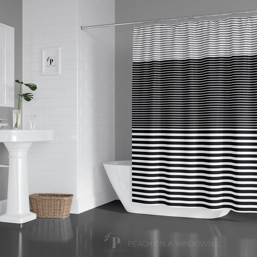 Ombre Colorblock Design Black and White Striped Shower Curtain for Modern Bathroom Decor