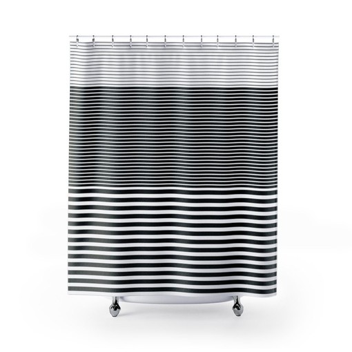 Ombre Colorblock Design Black and White Striped Shower Curtain for Modern Bathroom Decor - Image 2