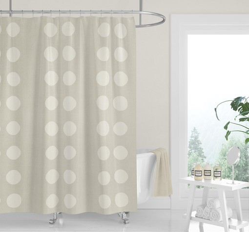 Onyx Black Boho Dots Shower Curtain, Minimalist and Neutral Fabric Bath Curtain - Image 2