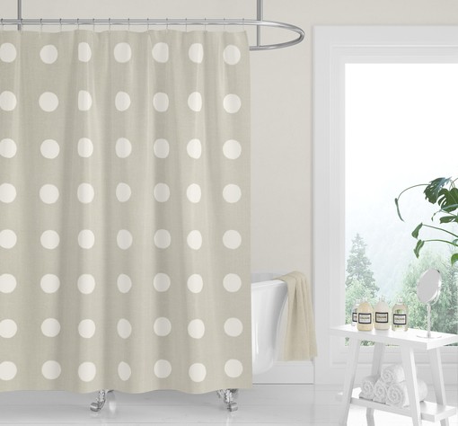 Onyx Black Boho Dots Shower Curtain, Minimalist and Neutral Fabric Bath Curtain - Image 3