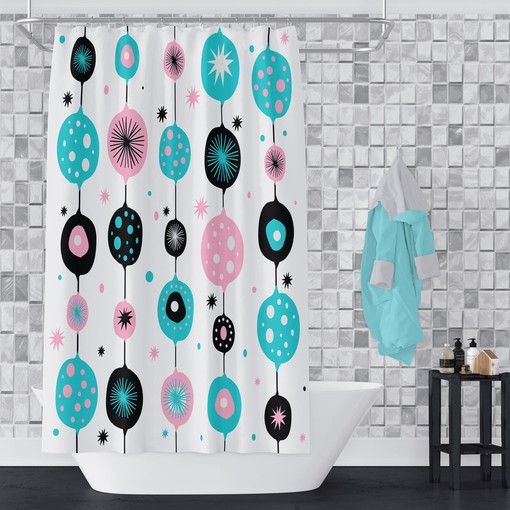 Optional Atomic Pink Mid Century Modern Shower Curtain: Towel and Bath Mat Set Included - Image 2