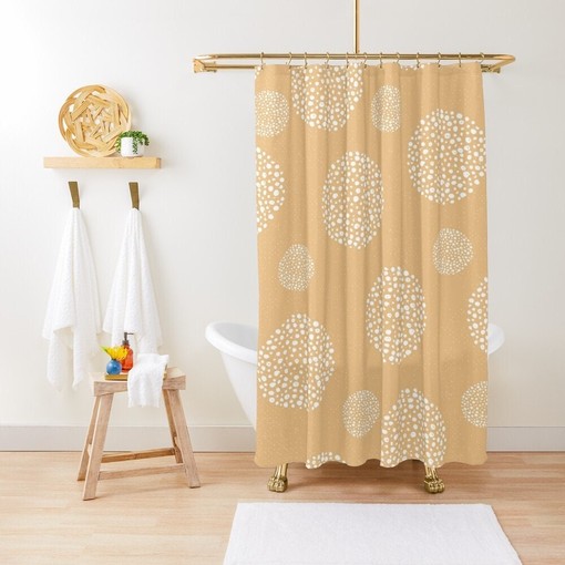 Orange Abstract Shapes Shower Curtain in Modern Design with Eco-Friendly, Waterproof Material and Hooks Included