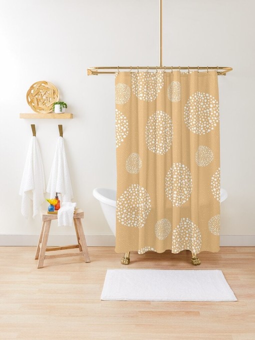 Orange Abstract Shapes Shower Curtain in Modern Design with Eco-Friendly, Waterproof Material and Hooks Included - Image 2
