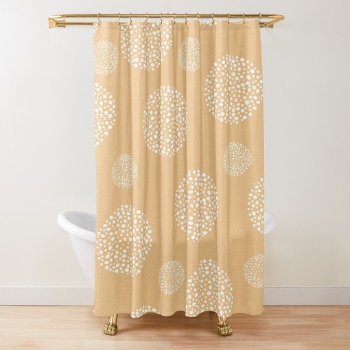 Orange Abstract Shapes Shower Curtain in Modern Design with Eco-Friendly, Waterproof Material and Hooks Included - Image 3