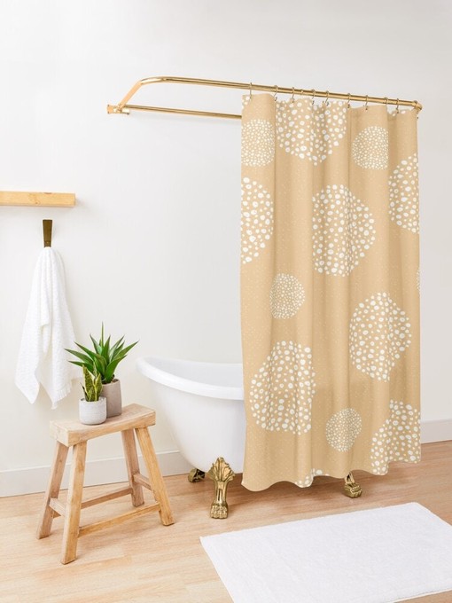 Orange Abstract Shapes Shower Curtain in Modern Design with Eco-Friendly, Waterproof Material and Hooks Included - Image 4