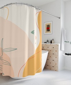 Orange Lake Designer Bathroom Curtain Modern Boho Abstract Flowers Shower Curtain