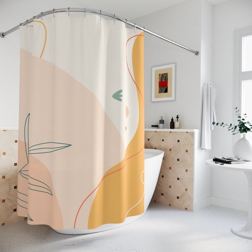 Orange Lake Designer Bathroom Curtain Modern Boho Abstract Flowers Shower Curtain